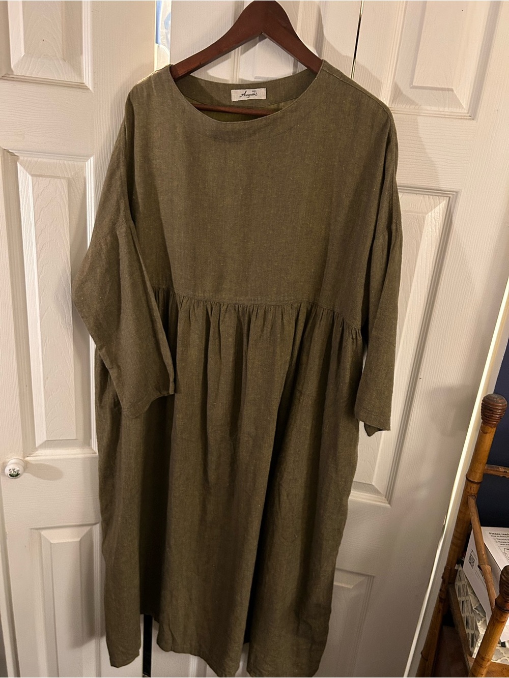 Relaxed Olive Midi Linen Dress - Neutral Casual Style
